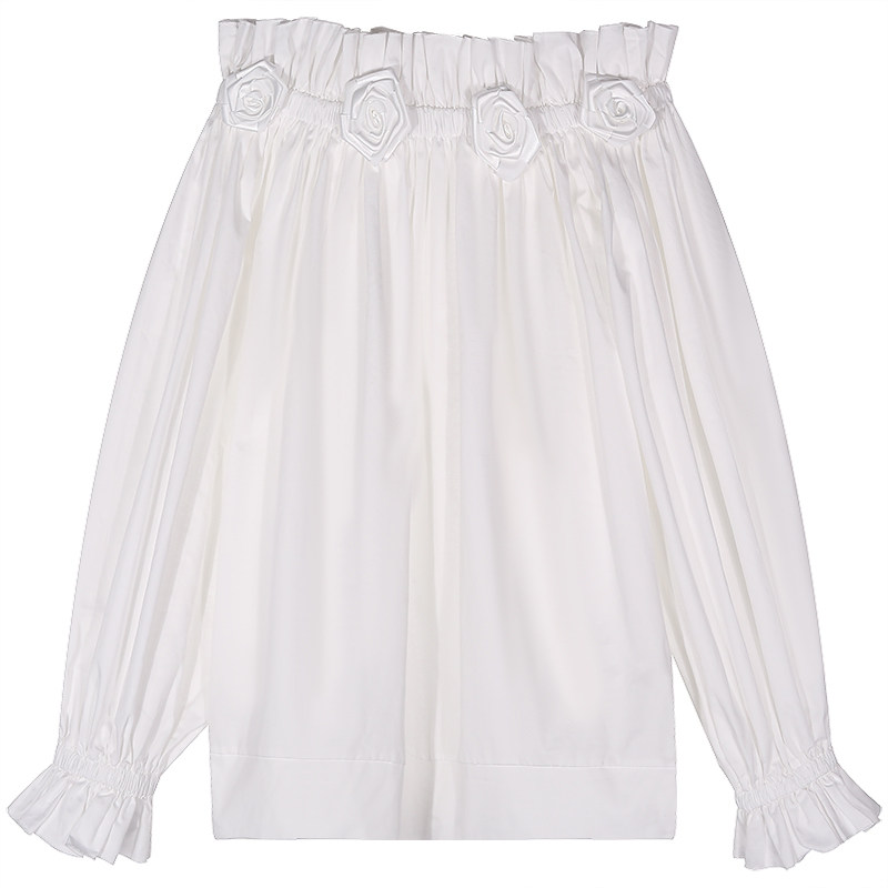 落落狷介衬衣2025年新款女一字肩上衣白色宽松长袖法式小个子衬衫,淘宝优惠券,粉丝福利购,淘宝优惠卷