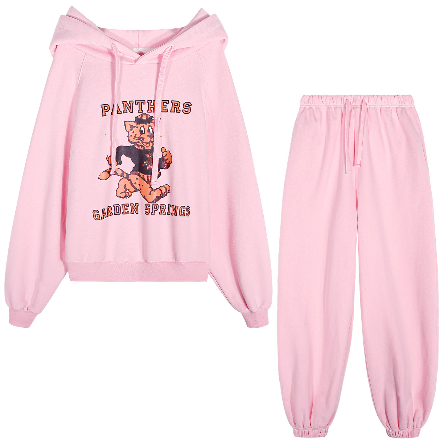 落落狷介 运动套装2025新款女粉色加绒卫衣两件套+束脚卫裤宽松,淘宝优惠券,粉丝福利购,淘宝优惠卷