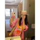 Luoluojie Pink Loose Cartoon Print T-Shirt ສໍາລັບແມ່ຍິງ