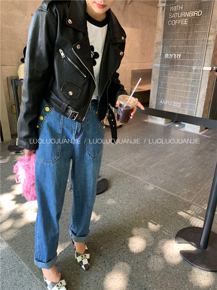 落落狷介黑色皮衣2023年新款女皮夹克外套机车PU皮短款上衣小皮衣 - 图0