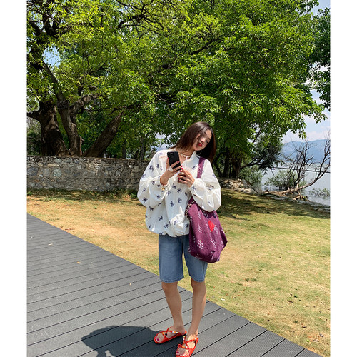 落落狷介 直筒牛仔短裤女小个子牛仔裤2025年新款蕾丝拼接设计感 - 图0