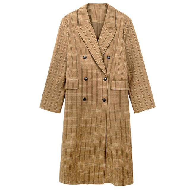 落落狷介中长款格子毛呢外套2025年新款毛呢大衣女秋冬小个子外套