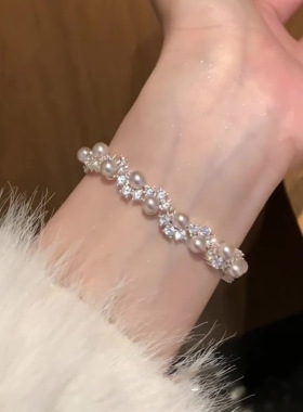 闪耀锆石不规则珍珠手链法式轻奢高级感手环优雅高贵气质时尚百