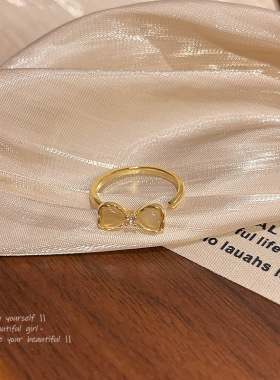 闪耀韩系爆款甜美猫眼石蝴蝶结戒指小众百搭高级感气质指环手饰品