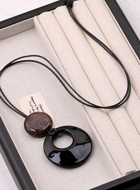 简约大气圆环项链女长款皮绳