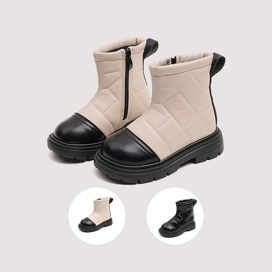 Girls' Street Short Boots Second Cotton Black Fashion Boots Korean Style Plus Velvet 2023 Autumn New Children's Waterproof Martin Boots