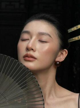 真羊角国风牡丹素发簪古风旗袍