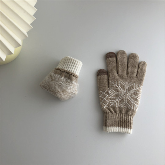 韩国气质温柔ins花纹手套骑车写字触屏手套加绒加厚手套男女可戴