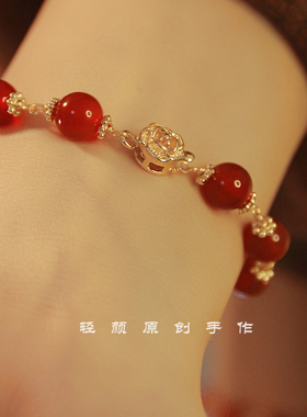 天然红玛瑙手链ins小众设计精致