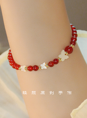 国风天然红玛瑙手链小众新年礼物