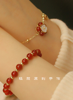 新中式红玛瑙叠戴手链女ins小众