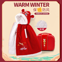 Baby Cloister Hood Boy Girl Winter Thickened National Wind Baby Cape Hood for the winter red Christmas cloak children