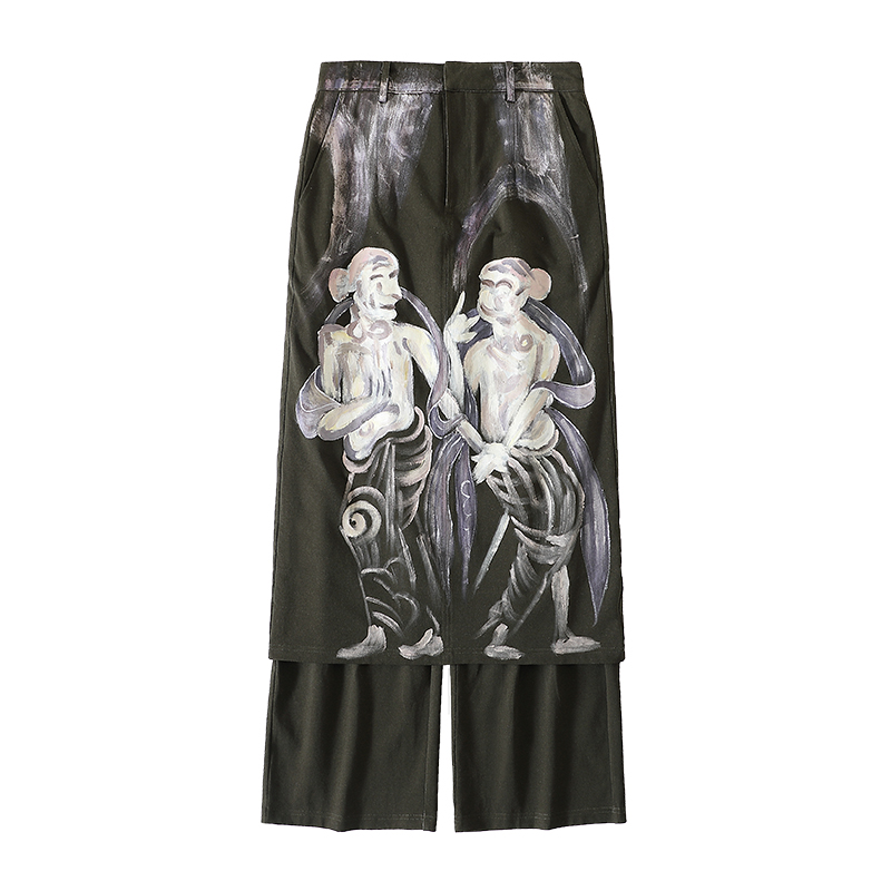 CONP 22AW Hand Painted Divided Skirt 飞天壁画手绘裤裙 - 图3