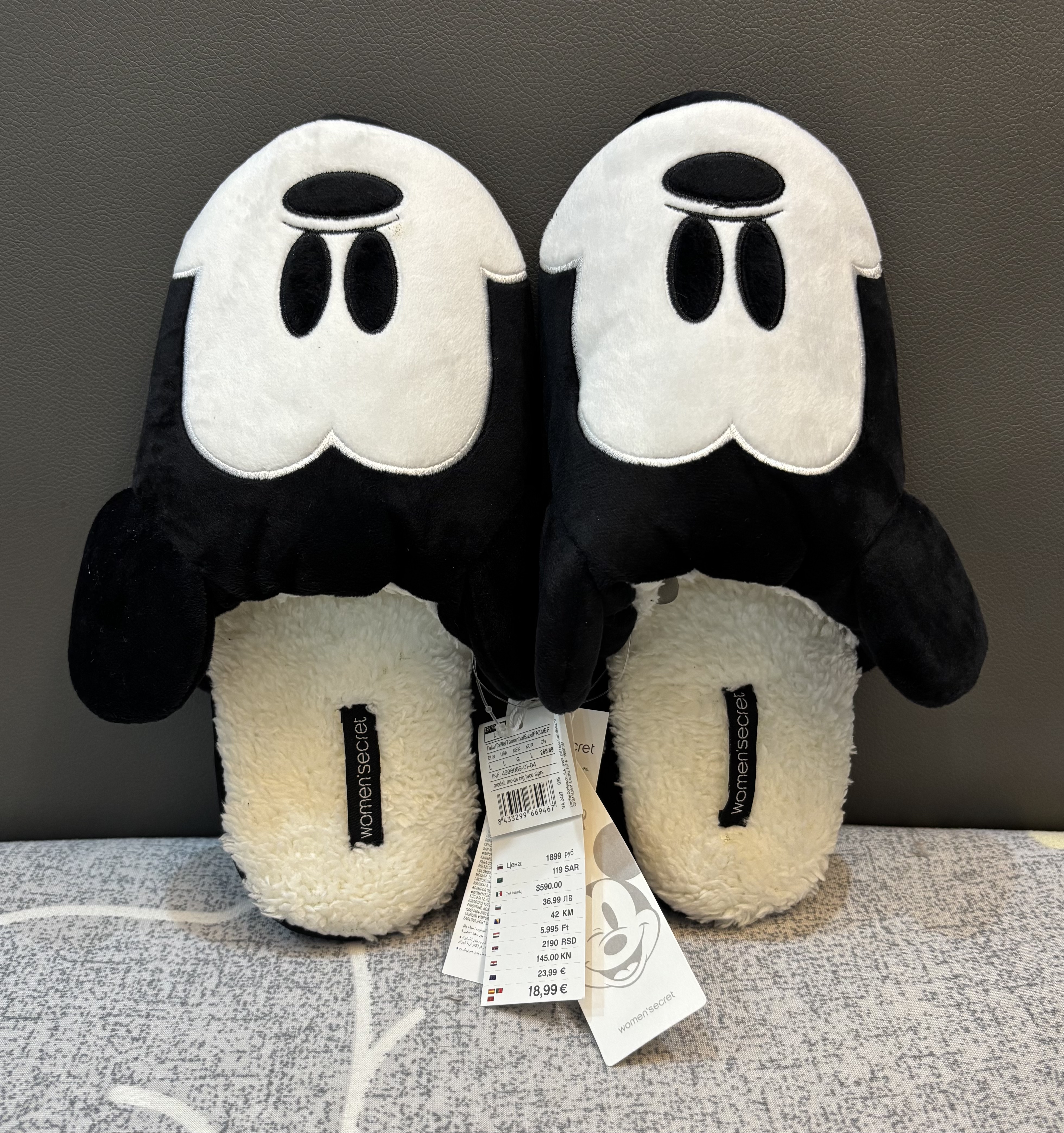 外贸出口原单女士秋冬家居室内保暖居家毛绒布底拖鞋米奇情侣棉拖 - 图3