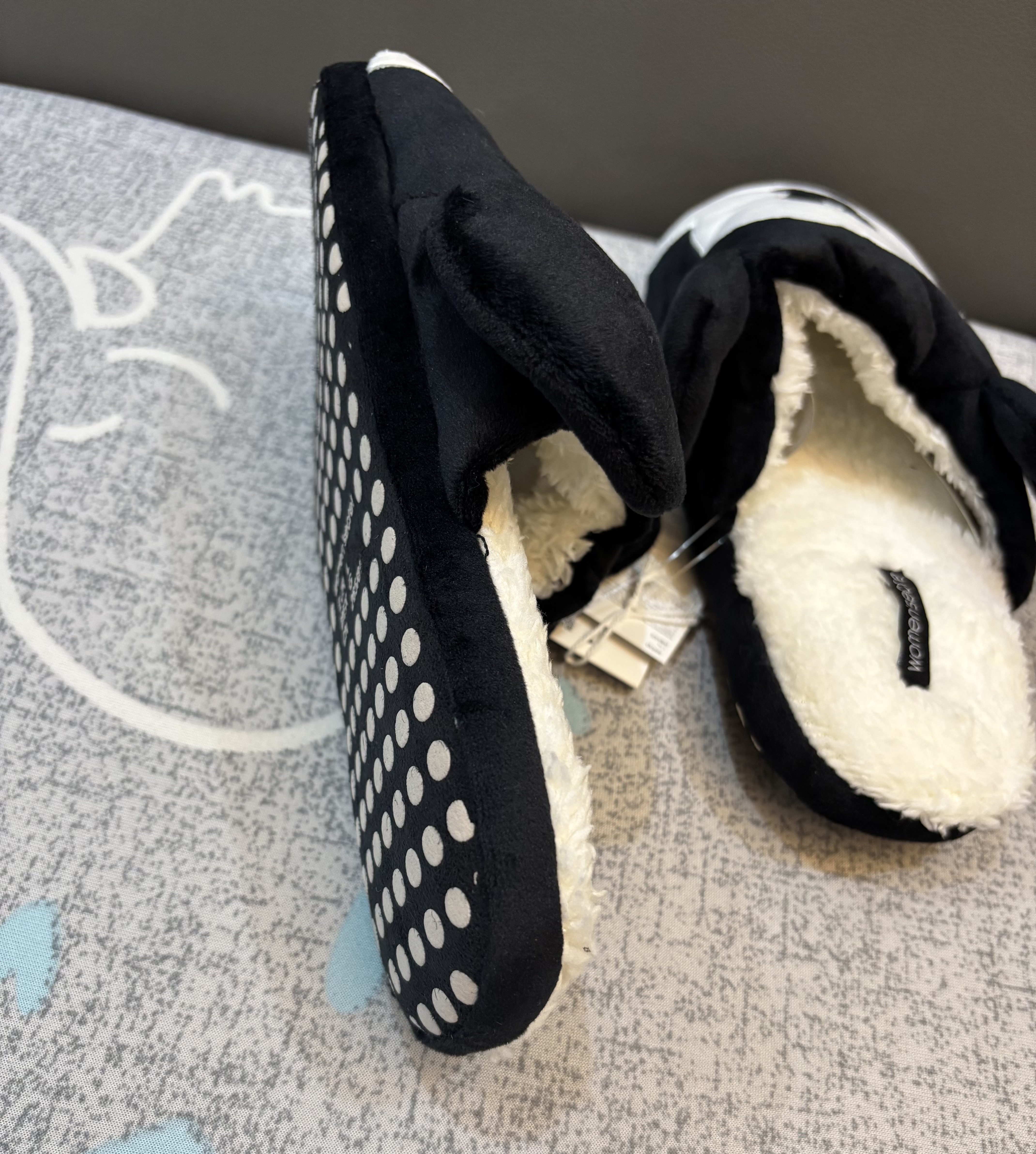 外贸出口原单女士秋冬家居室内保暖居家毛绒布底拖鞋米奇情侣棉拖 - 图1