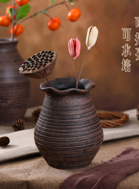 中式复古土陶花瓶花盆