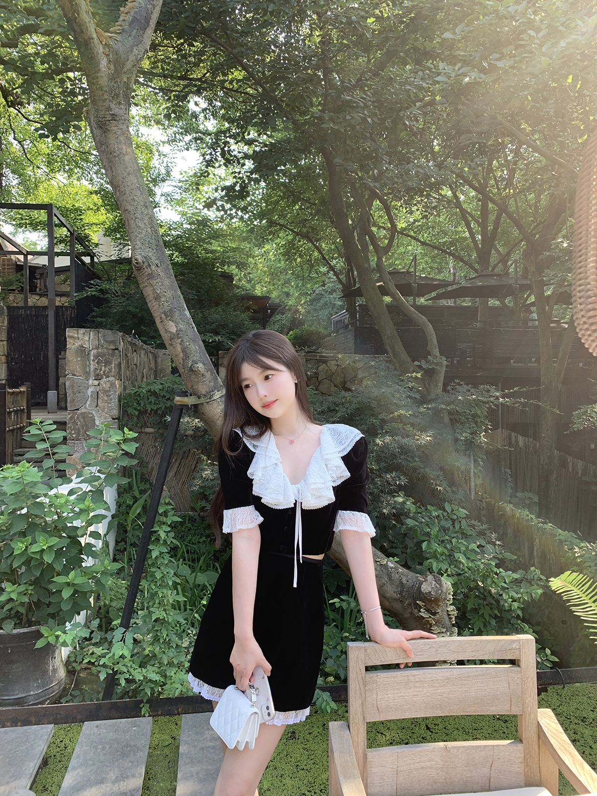 【现货】财阀千金2.0 独家！原C丝绒 法国蕾丝 精致少女套装 - 图1