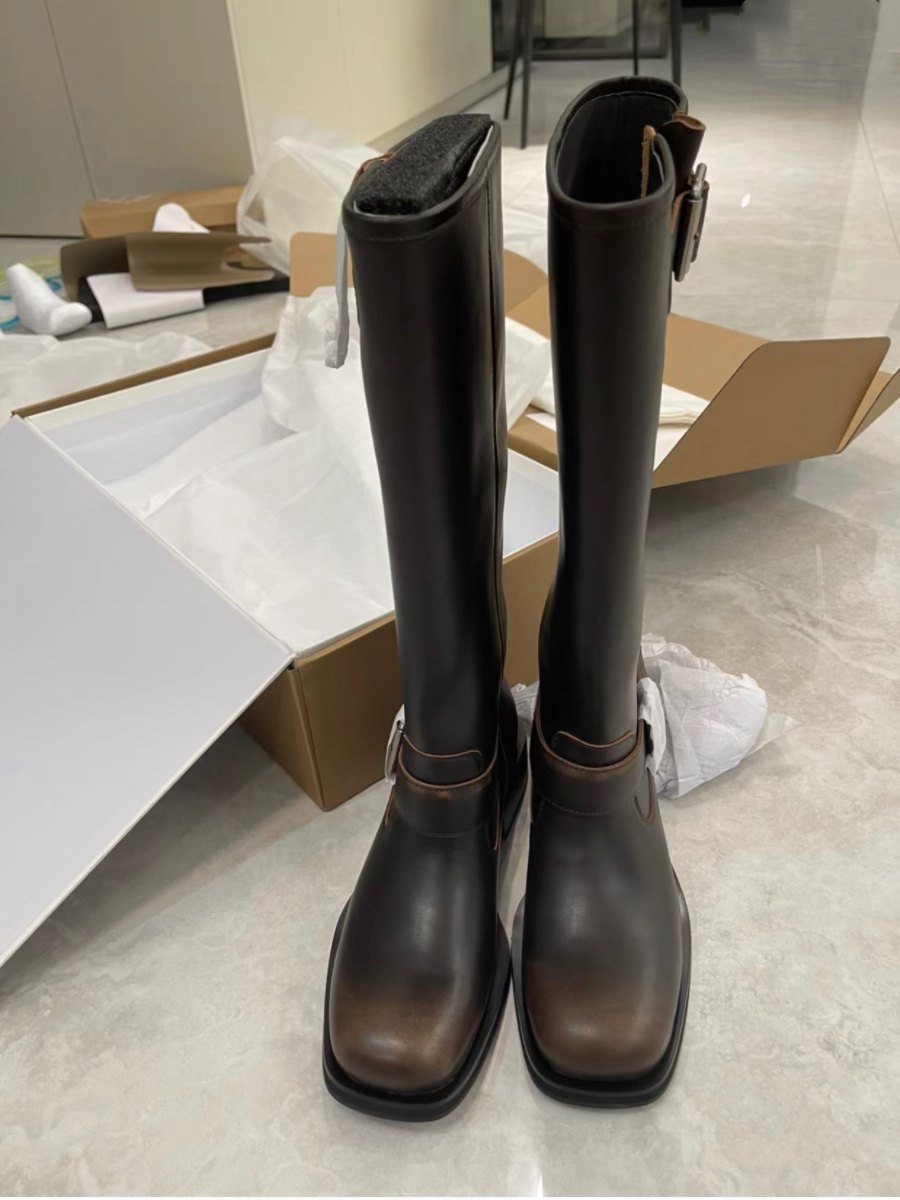 复古做旧擦色方圆头中筒靴2025年秋冬新款英伦风皮带扣骑士靴女潮,淘宝优惠券,粉丝福利购,淘宝优惠卷