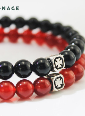 中性风纯银十字架红玛瑙手链