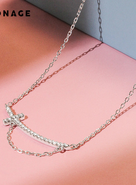 天果甜美纯银镶嵌蝴蝶结锁骨链