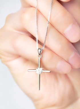 闪亮925银十字架项链女韩国颈带