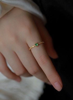 时尚带闪钻个性女绿钻锆石戒指女复古气质开口指环个性食指戒