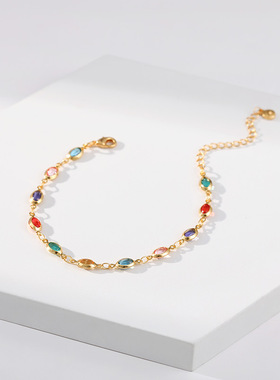 外贸新品彩色亚克力材质波西米亚民族风小众手链铜镀18K真金链条
