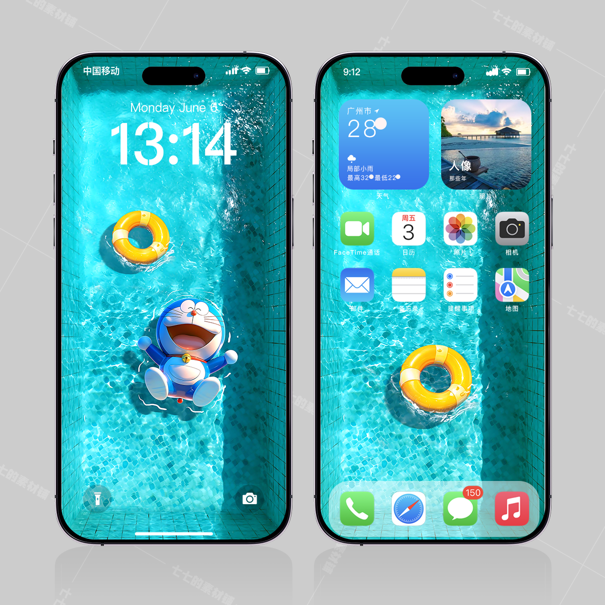 手机壁纸哆啦A梦泳池夏天叮当猫3D苹果iphone4k高清屏保主题B148