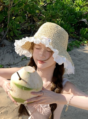 可折叠蕾丝花边草帽海边度假出游