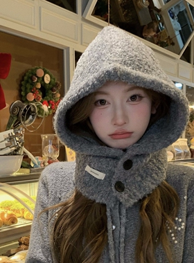 灰色巴拉克拉法帽子围脖一体