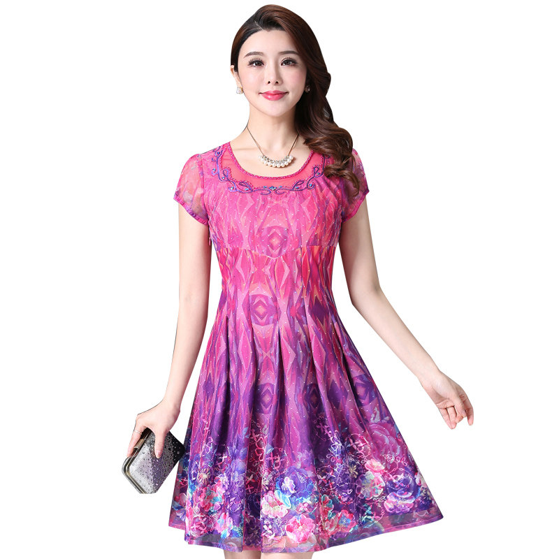 古贝莎春夏女连衣裙时尚高端蕾丝刺绣修身显瘦中年妈妈装裙子