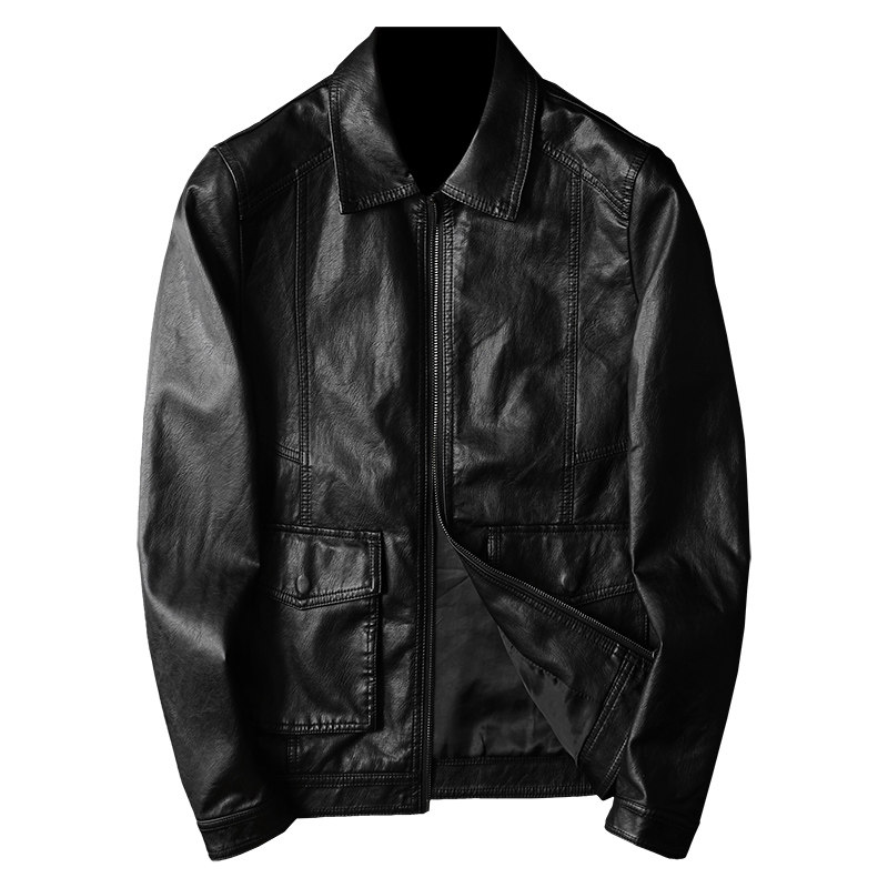 2024秋冬新款男士翻领机车皮外套 修身潮男皮衣7155 P175黑卡,淘宝优惠券,粉丝福利购,淘宝优惠卷