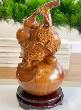 桃木葫芦手工雕刻福字摆件