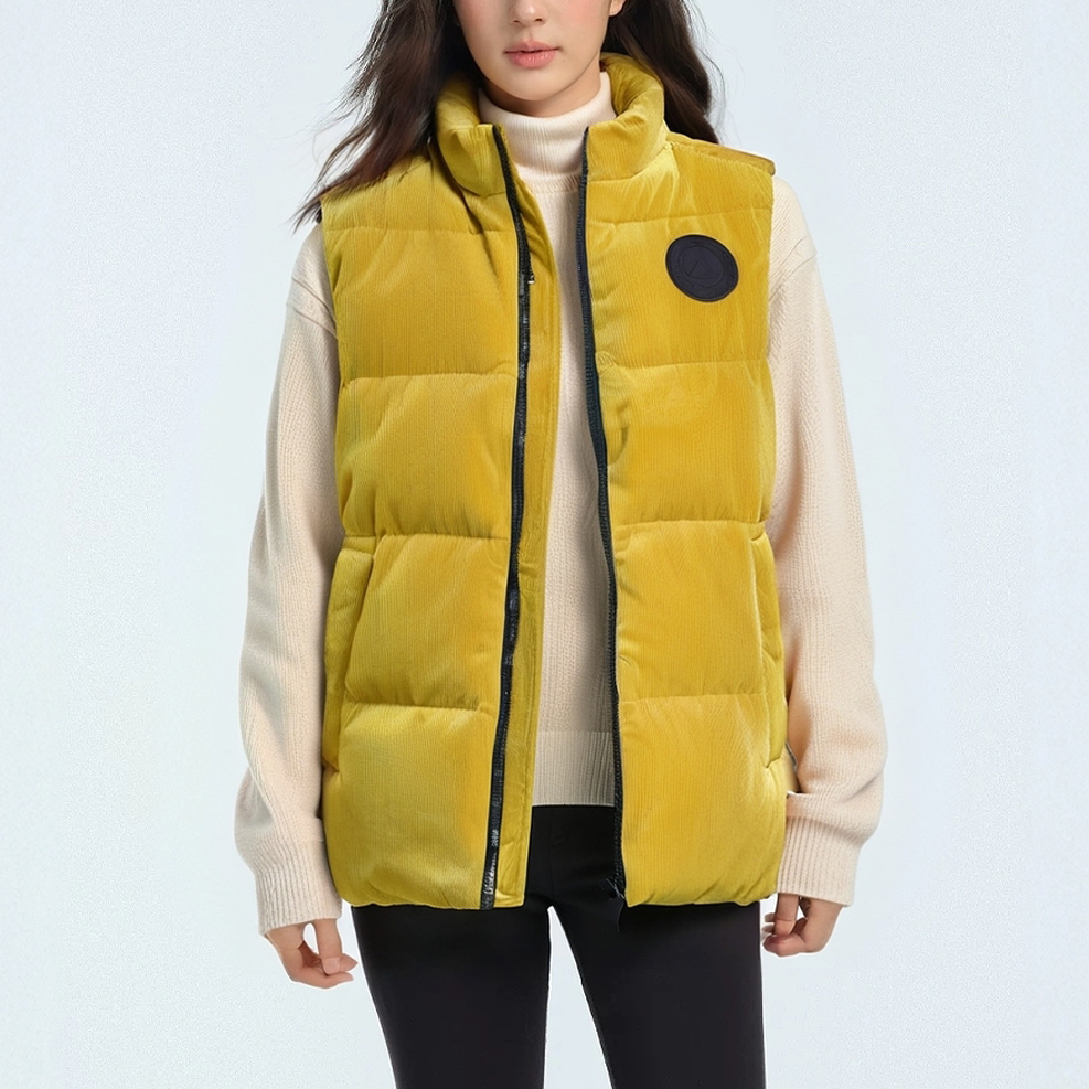 加厚羽绒背心ABLE JEAS男女冬季灯芯绒马甲无袖立领潮流休闲上衣 - 图0