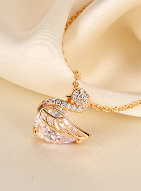 香槟金满钻小天鹅项链吊坠小众设计轻奢气质简约送女友礼物锁骨链
