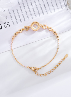 新款时尚香槟金仿钻气质潮流手链简约轻奢圆形镶嵌超闪送女友礼物