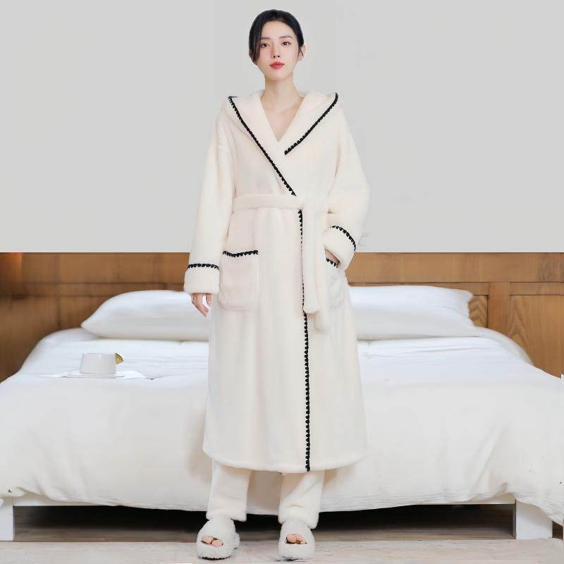 珊瑚绒睡袍女秋冬加绒加厚长款法兰绒睡衣晨袍连帽浴袍家居服套装,淘宝优惠券,粉丝福利购,淘宝优惠卷