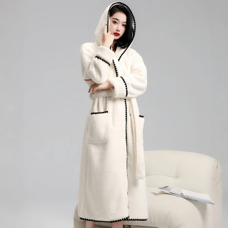 珊瑚绒睡袍女秋冬加绒加厚长款法兰绒睡衣晨袍连帽浴袍家居服套装,淘宝优惠券,粉丝福利购,淘宝优惠卷