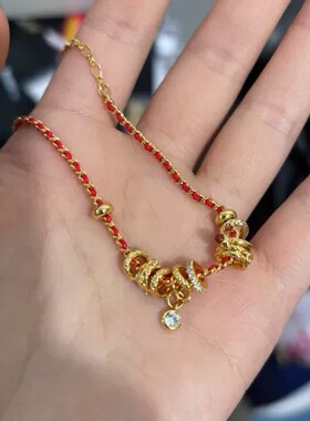 国潮轻奢红绳金珠转运手链女