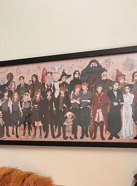 实木相框金属铝合金相框装裱哈利波特人物合集1000片88x33cm专用