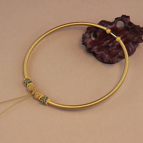 手工编织金色项圈婴儿童宝宝百天周岁礼平安金锁项链绳子多挂件绳 - 图0