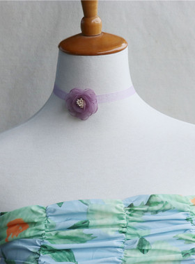 拍三免一紫色立体花朵长款系带女