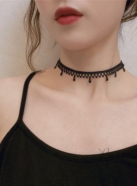choker黑色流苏甜美风蕾丝项圈