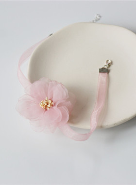 花朵项圈粉色纱带项圈短款锁骨链