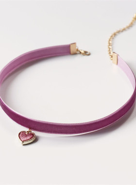 粉紫色清新choker约会丝绒吊坠