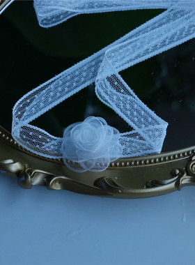 花菇凉小众白色立体花朵蕾丝系带choker超软防过敏绑带项圈锁骨链