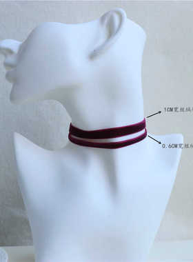 颈带复古丝绒项链裸带小众紫红色