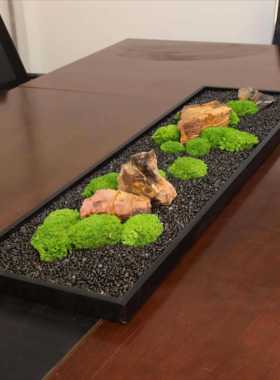 宴会长桌微景观摆件会议桌永生苔藓青龙石装饰新中式玄关高档景观