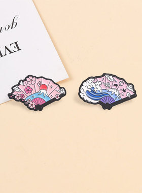 复古富士山樱花金属胸针饰品