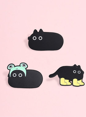 个性可爱黑猫青蛙头金属胸针饰品